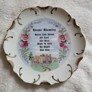 VTG House Blessing Plate With 18 K Gold Trim